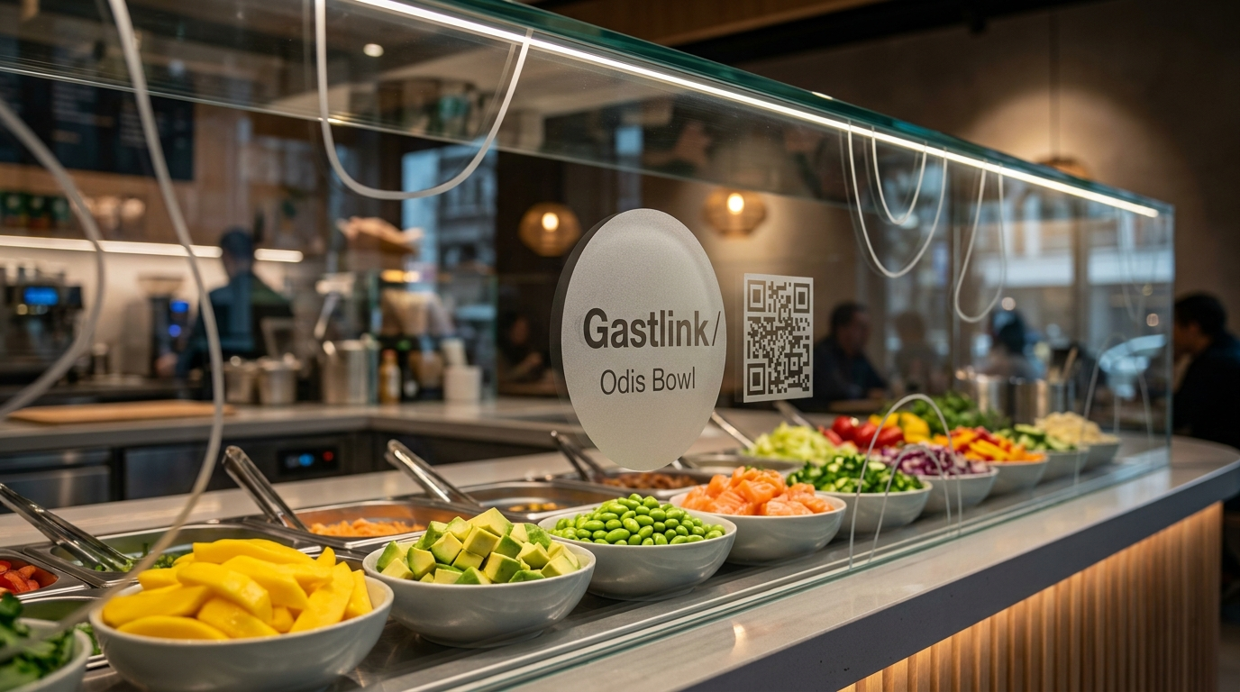 Cinematischer Gastlink Moment am Restaurant-Counter